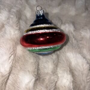 Vintage West Germany Blown Glass Christmas Ornament Spinning Top Holiday
